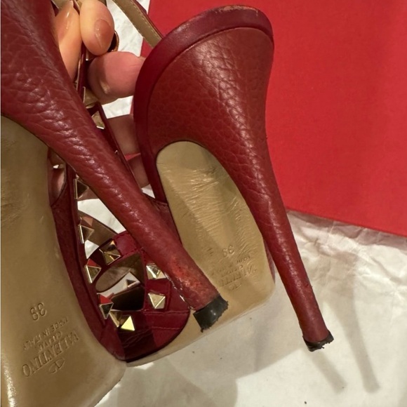 Valentino Red and Gold Studded Heels - Picture 5 of 9